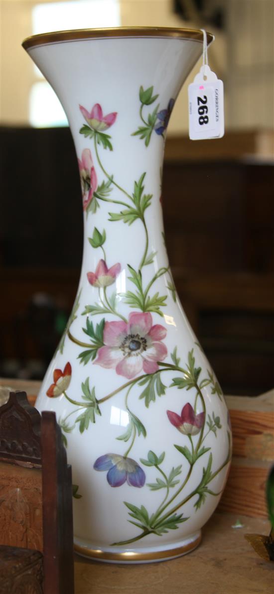 A 19th century French flower painted opaline glass baluster vase, 39.5cm